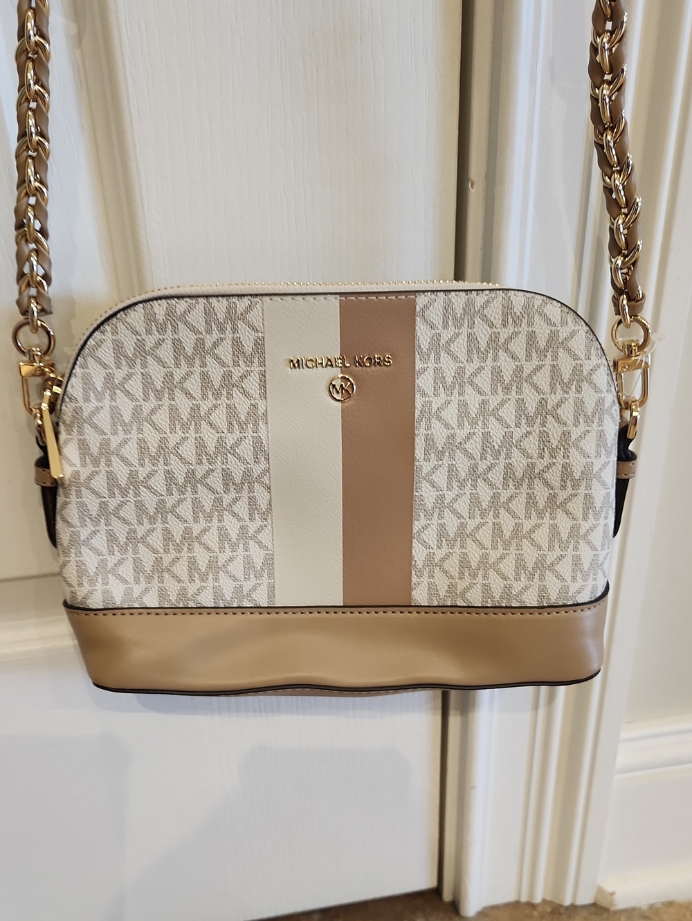 Michael Kors Dome Crossbody New With Tags Tan/Cream